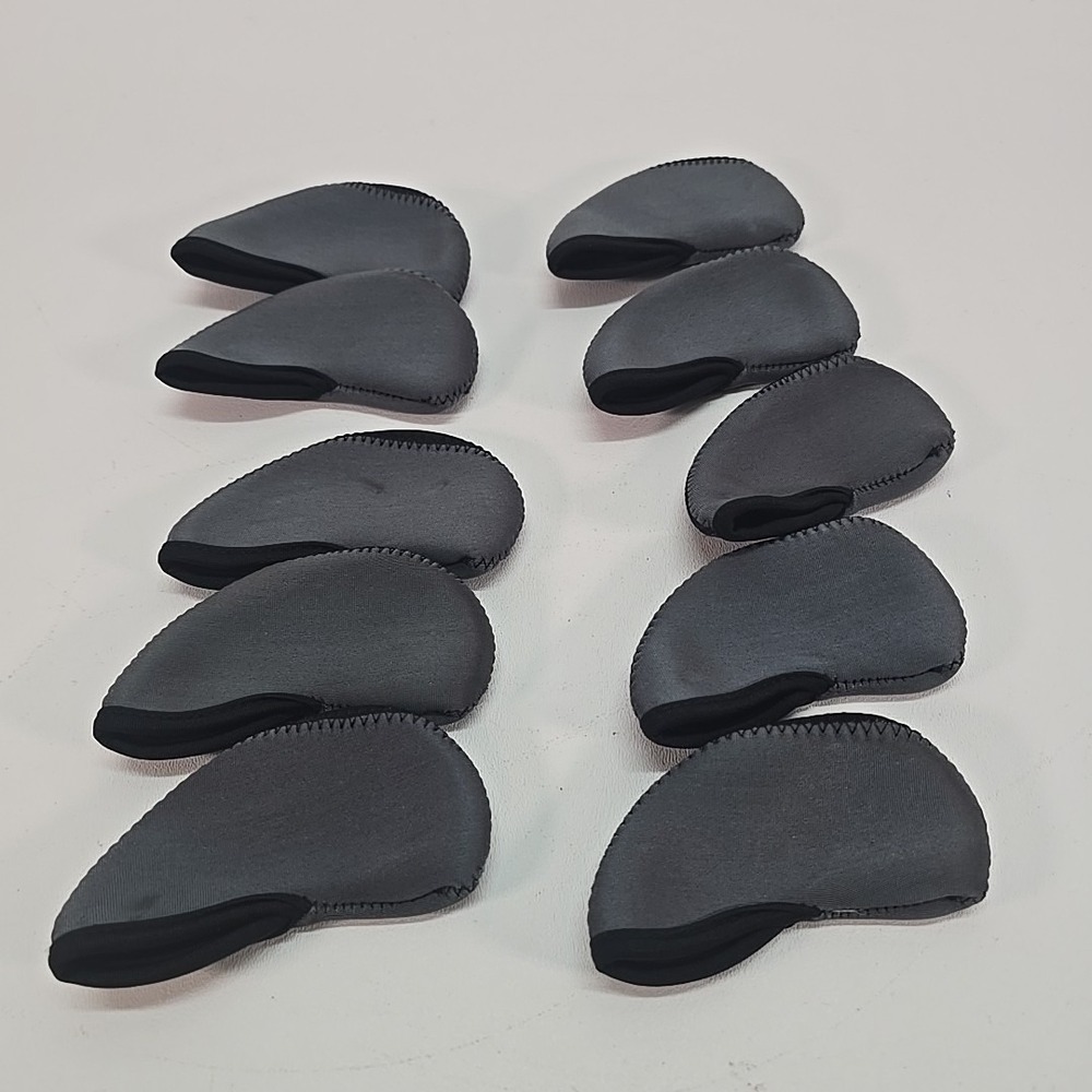 (Grey Black) 10 Pcs Iron Club Head Covers Clubs Protection Headcover